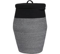 26" x 20" Handcrafted Tall Cotton Rope Basket with Lid, Stylish Flagon Shape with Cover, Clothes Hamper with Top, for Bedroom and Living Room, Black in Black Light Grey Mix