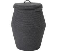 26" x 20" Handcrafted Tall Cotton Rope Basket with Lid, Stylish Flagon Shape with Cover, Clothes Hamper with Top, for Bedroom and Living Room, All Grey Black Mix