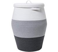 26" x 20" Handcrafted Tall Cotton Rope Basket with Lid, Stylish Flagon Shape with Cover, Clothes Hamper with Top, for Bedroom and Living Room, Grey/Dark Grey