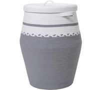 26" x 20" Tall Extra Large Storage Basket with Lid, Cotton Rope Storage Baskets, Woven Laundry Hamper with Cover, Cloth Storage Bin, for Clothes Blanket in Living Room, White/Grey