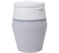26" x 20" Tall Extra Large Storage Basket with Lid, Cotton Rope Storage Baskets, Woven Laundry Hamper with Cover, Toy Storage Bin, for Toys Blanket in Living Room, Baby Nursery, White/Grey Mix