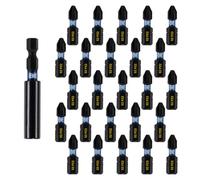 26 x 25mm Long PZ2 Impact Screwdriver Driver Bits Set with Bit Holder | Heavy Duty PoziDriv POZI No.2 Magnetic Screwdriver Bit Set. PZ2 Impact Driver Bits Pozidrive Screw Accessories