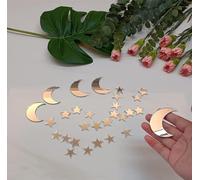 26 x Acrylic Moon Star Cake Toppers, Welcome to the World, Twink Star Cake Decorations, Baby Shower Cake Toppers (Mirror Pieces, Silver Mirror)