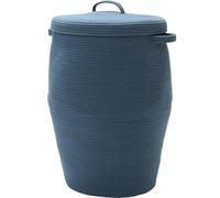 26"x20" Handcrafted Tall Cotton Rope Basket with Lid, Stylish Flagon Shape with Cover, Clothes Hamper with Top, for Bedroom and Living Room, All Dark Blue