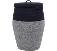26" x 20" Tall Extra Large Storage Basket with Lid, Cotton Rope Storage Baskets, Woven Laundry Hamper with Cover, Cloth Storage Bin, for Clothes Towels in Living Room, Dark Blue Mix