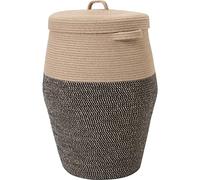 26"x20" Tall Extra Large Storage Basket with Lid, Cotton Rope Storage Baskets, Woven Laundry Hamper with Cover, Toy Storage Bin, Baby Nursery, Jute/Black Mix with Lid