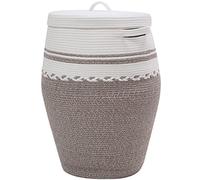 26"x20" Tall Extra Large Storage Basket with Lid, Cotton Rope Storage Baskets, Woven Laundry Hamper with Cover, Toy Storage Bin, Baby Nursery, White/Deep Camel White Mix