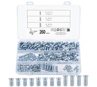 260 Pcs Euro Screws for Hinges Screws, Flat Head Countersunk Screw for Draw Runner Kitchen Cabinet Door Wardrobe Screw, 6.3mm x 11mm, 6.3mm x 13mm, 6.3mm x 16mm
