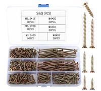 260 Pcs M3.5 M4 Self Tapping Screws for Wood Screws Assortment, Assorted Decking Screws, Flat Head Countersunk Phillips Screws, Chipboard Screws Concrete Drywall Screws for DIY Furniture Repairs