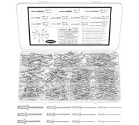 260 Pcs Pop Rivets Assortment Kit, Aluminum Blind Rivet Assortment, Pop Blind Rivets for Metal, Furniture, Car, Ships, Marine Construction(Silver, M2.4 M3.2 M4 M5)