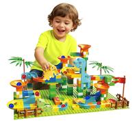260 Piece Dinosaur Marble Run with Baseplate, STEM Construction Toys for Kids Ages 3+, Interactive Dino Track Maze Game & Building Blocks Set