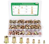 260-Piece Metric Rivet Nut Kit, M3 M4 M5 M6 M8 M10 M12 Zinc Plated Carbon Steel Threaded Inserts Nutsert Rivet Nut Assortment Kit,Flat Head Knurled Body for Automotive,Furniture,Industrial &Electrical