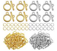 260 Pieces Toggle Clasps for Jewelry Making Include 60 Pairs Alloy Toggle Clasps Connectors Metal Bar and Snap Ring with 200 Pieces Open Rings(Gold, Silver)