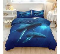 260 x 220 cm Duvet Cover Set, Reversible Underwater Animals Whale Printed Bedding with Soft-Touch Fabric and Realistic Photography Inspired Design, Blue