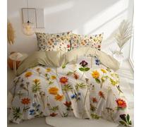 260 x 220 cm Printed Microfiber Duvet Cover Sets, Light Yellow Reversible Soft Anti-Allergy Bedding Sets - Minimalism Flowers Wildflowers Theme Quilt Cover for Children and adolescents Bedroom
