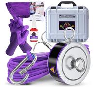 2600LB’s Complete Magnet Fishing Kit | Double Sided Neodymium N52 Magnet Kit with Case | Includes Durable 65ft Rope, Carabiner, Gloves, Grappling Hook & Carry Case