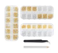 2600Pcs Gold and Silver Star Pearls Gold Nail Charms Kit with Tweezers and Pen - Nail Gems Supplies for Beautiful and Cute Nails - Exquisite and Shiny Nail Accessories.