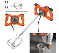 2600W Electric Cement Mortar Mixer Portable Concrete Mixer with M14 Spiral Rod, 6 Speed Adjustable Paint Mixer, Grout Plaster Mixer, Handheld Paddle Mixer for Mixing Plaster Mortar Paint Glue, Orange