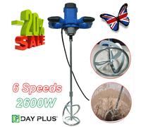 2600W Electric Plaster Paddle Mixer Mortar Paint Cement Stirrer Whisk 6 Speed UK