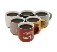 URBNLIVING 6-Piece Stoneware Coffee Mug Set, Vintage Cafe Style Cups in Assorted Colours, Retro Tea & Espresso Mugs, Dishwasher & Microwave Safe, Ideal for Home or Office, 120ml & 260ml Options