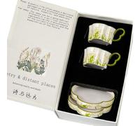 260ml/9oz ceramic lily of the valley double coffee cups and saucers are exquisite and practical for home use-lily of the valley