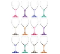LAV Misket Wine Glasses - 260Ml - Coloured Stem - Pack Of 12, Multi