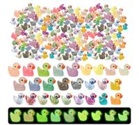 260Pcs Mini Ducks, 2 Styles Glow in The Dark&Gliter Duck, Cute Mini Resin Duckling for Aquarium, Garden, Decoration, Dollhouse, Home, 26 Colors, 10 of Each Color