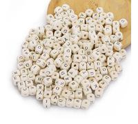 260Pcs Wooden Letter Beads, Wood Alphabet Beads Initial 26 Letters, Wooden Large Square Letter Bead, Clear Printing Wood Bead for DIY, Crafts, Bracelet, Jewelry Making