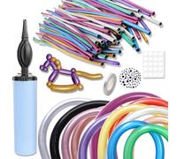 260Q Balloons Metallic Kit with Pump,100pcs Long Skinny Twisting Magic Balloons Rainbow Color to Make Professional Animal Flower Shapes for Birthday,Carnival Festival Kid‘s Party Decor