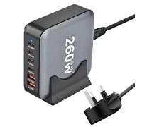 260W GaN Charging Station, 6 Port USB-C Charging Station, Compact Desktop Charging Station, Multi-Device Charger with Good Heat Dissipation, UK Plug For Laptops, Phones & Game Consoles