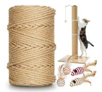 262 ft/80 m Sisal Rope for Cat Scratcher, 1/4 inch/ 6 mm Thick Twine for Cat Scratching Post Cat Tree Replacements DIY Craft Projects, Jute Hemp Rope with 4 Random Colors Cat Toys