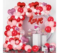 263 Pcs Valentines Day Balloon Arch Kit Decorations, Pink/White/Red Balloons Garland with "LOVE" Foil Heart Balloon & Rose Petals for Galentines Day Party Wedding Proposal Anniversary Romantic Decor