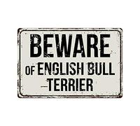 265VS Beware of English Bull Terrier 8” x 12” Vintage Aluminum Retro Metal Sign