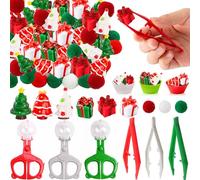 266 PCS Christmas Sensory Bin Filler Winter Sensory Bin Items 200 Pompoms 30 Resin Gift Boxes 20 Resin Mini Christmas Trees 6 Cups 9 Tweezers 1 Storage Box for Winter Xmas Sorting Counting Training