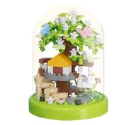 266PCS Flower Building Toy Set, Decorative Cherry Blossom Tree House Flower House Building Set with Transparent Dust Cover for Home Office Desktop, Birthday Gifts, Green