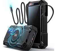 26800mAh Magnetic Wireless Power Bank, 30W Fast Charging Battery Pack with 3 Outputs, Built-in Retractable USB-C Cable, LED Flashlight, Solar Portable Charger for Smartphone, Travel, Emergency
