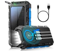 26800mAh Solar Power Bank: 22.5W PD 3.0A USB C Power Bank Fast Charging with 3 Cables, 7 Outputs and 2 Inputs, 15W Wireless Charger, LED Light Indicators, Torch, Portable Charger for Smartphone