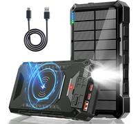 26800mAh Solar Power Bank, Wireless Charger Powerbank 45W PD Fast Charging with 4 Outputs, Flashlight, Waterproof, Solar Charger for Smartphones, Camping & Outdoor Use (Black)