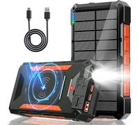 26800mAh Solar Power Bank, Wireless Charger Powerbank 45W PD Fast Charging with 4 Outputs, Flashlight, Waterproof, Solar Charger for Smartphones, Camping & Outdoor Use (Orange)
