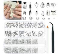 2680Pcs AB Nail Rhinestones, 120Pcs Big Colorful AB Nail Charms, Diamond Gems Stones with 2560Pcs AB Flatback Round Beads, Clear Acrylic Colored Glass Jewelry for Nails Faces Eyes Makeup Decoration
