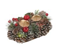 (26cm - 2 Candles) Christmas Wreath Candle Holder with Pinecones & Berries Decor