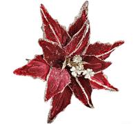 26cm Christmas Flocked Velvet Poinsettia Flower with Glitter Highlights for Holiday Decorations (Wine Red)