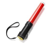 26cm LED Traffic Wand with Magnetic Base, Red Flashing Safety Baton for Parking Marshalling, Construction Emergency Signalling Waterproof Signal Torch with Wrist Strap Side Clip (Battery Powered)