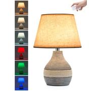 26cm Small Cordless Ceramic Table Lamp with Timer, Dimmer, Linen Shade, Remote Control, Battery Lights Rechargeable, Mid Century Modern Bedside Lamp, Bedroom Living Room Side End Table