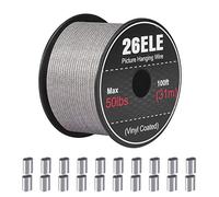 26ELE Picture Hanging Wire 50lb, Heavy Duty Stainless Steel Wire Rope for Hanging Picture Frame Mirror and Wall Art, Strong Metal Wire 100Feet with 20PCS Aluminum Crimping Sleeves
