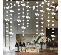 26Ft Heart Garland White, 2 Pieces 4m Hanging Paper Garland White Deco, Heart Garlands For Wedding Engagement Anniversary Valentine's Day Birthday Decoration