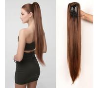 26inch Long Thick Straight Ponytail Hairpiece Invisible Claw Clip in Ponytail Extension Nature Synthetic High Ponytail Wig (Brown)