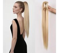 26inch Long Thick Straight Ponytail Hairpiece Invisible Claw Clip in Ponytail Extension Nature Synthetic High Ponytail Wig (Blonde)