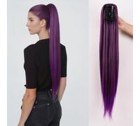 26inch Long Thick Straight Ponytail Hairpiece Invisible Claw Clip in Ponytail Extension Nature Synthetic High Ponytail Wig (Purple)