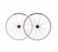 26inch Mountain Bike Front Rear Wheel 100/135mm Quick Release Aluminum Alloy Disc Brake Bike Rims Loose Ball Hub, 7 8 9 Speed Cassette, Schrader Valve(White Red)
